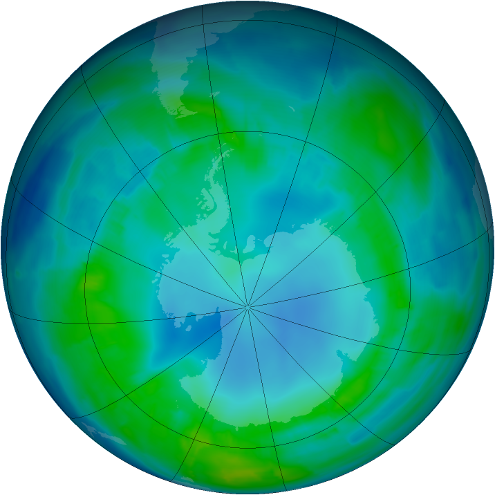 Antarctic ozone map for 30 April 2013